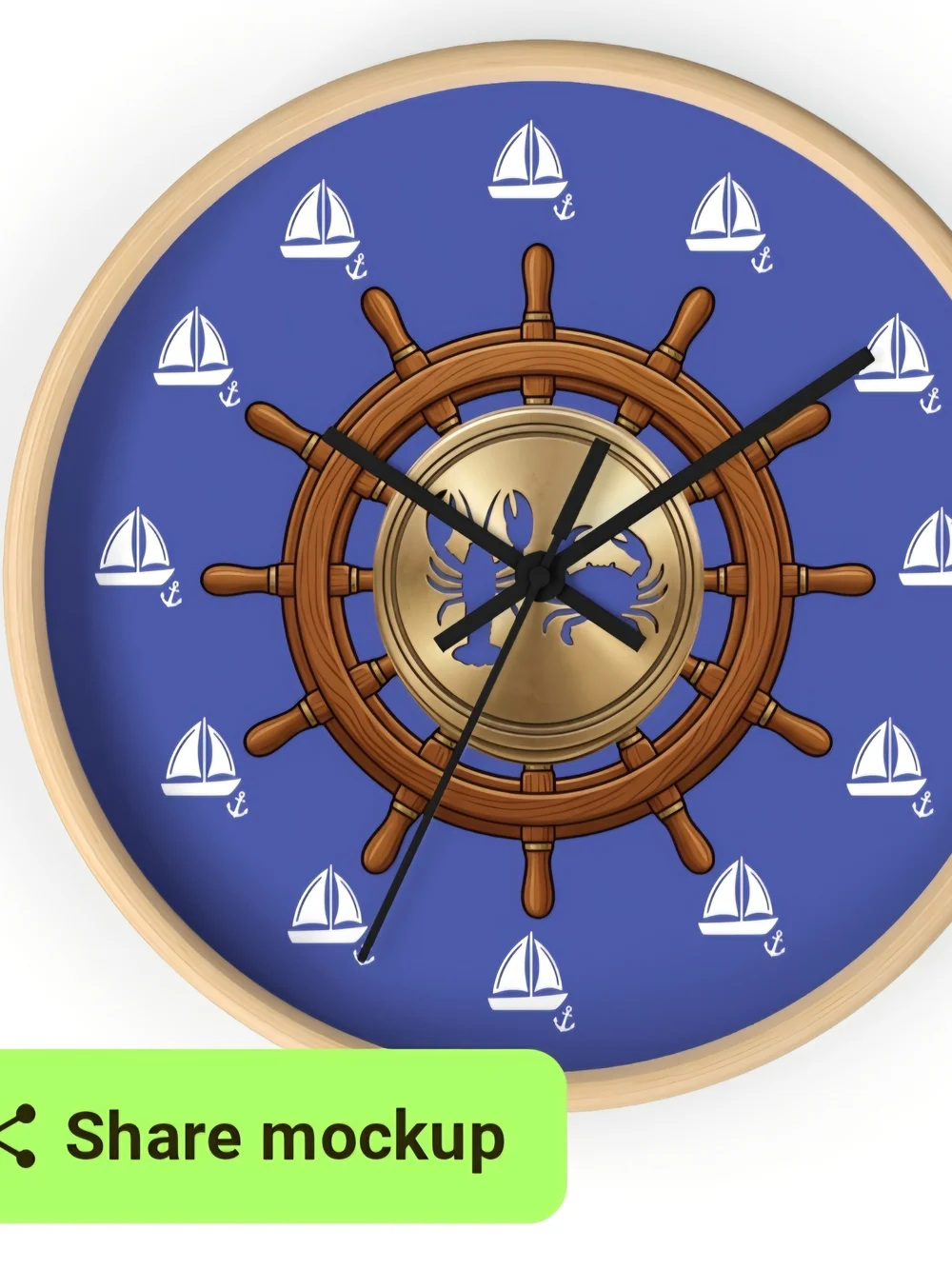 Sea Time Nautical Ship Wheel Wall Clock - Blue 10